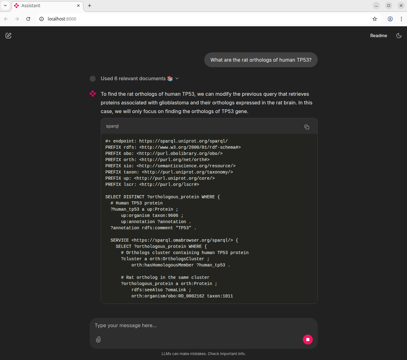 Chainlit web interface for the bioinformatics assistant