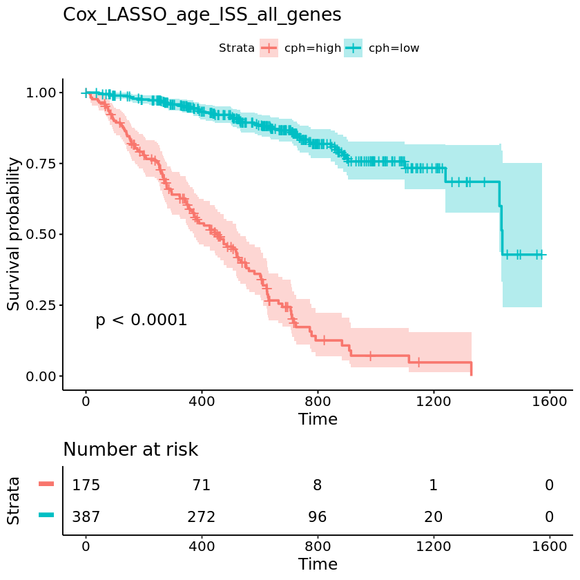 Kaplan–Meier plot for the best-performing survival model